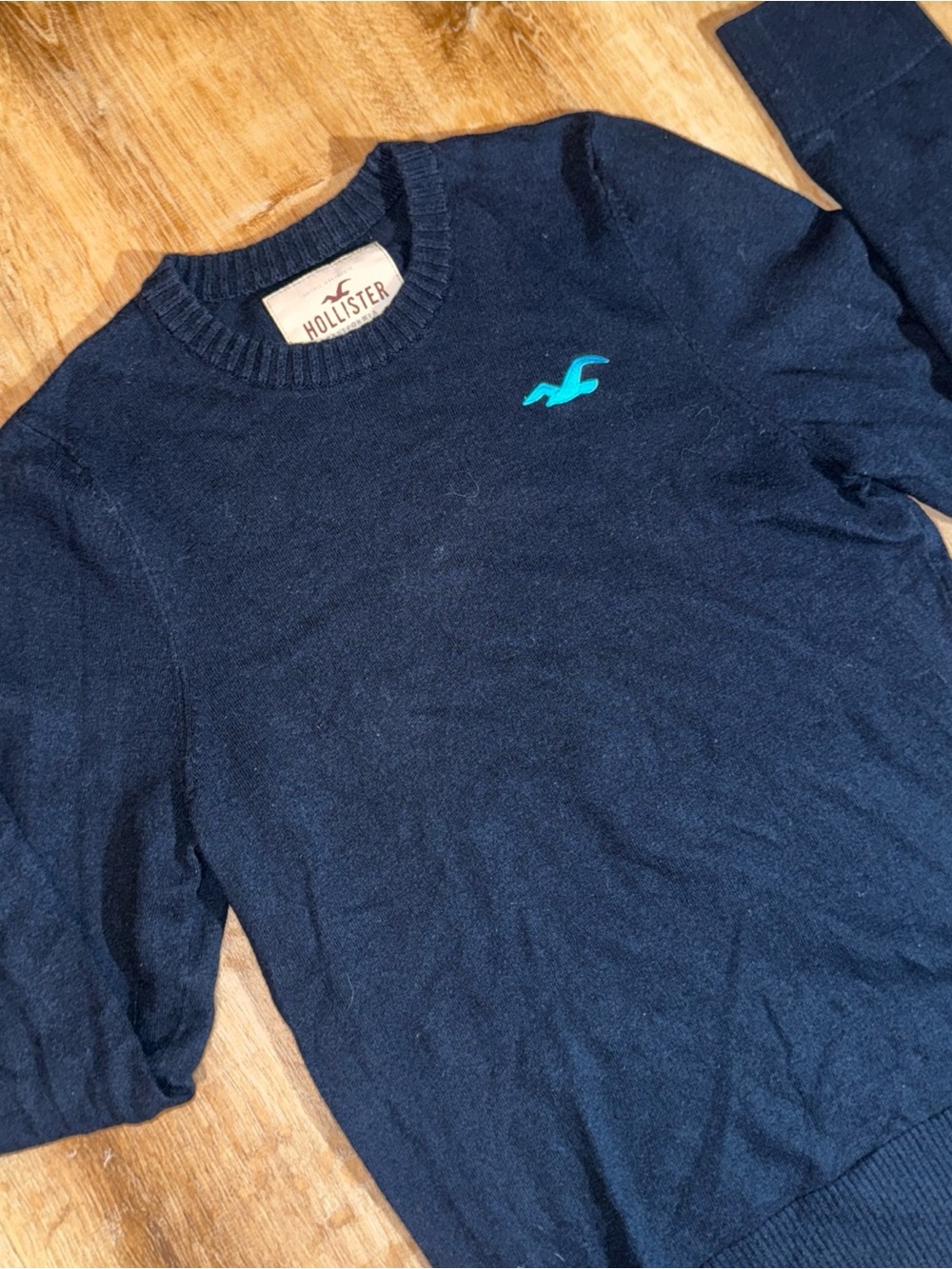 Hollister Sweater Womens Large Blue Navy Y2K Crewneck Knit Logo Pullover Cute